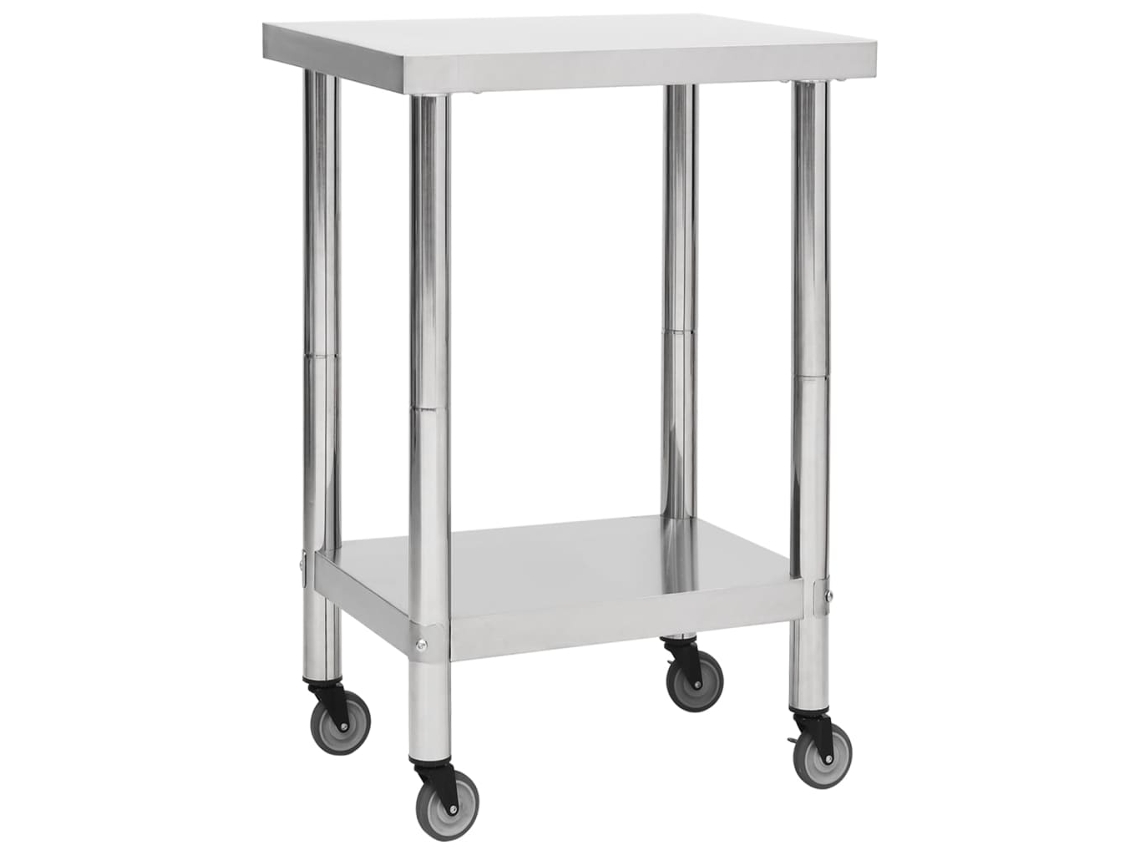 Vidaxl Mesa De Trabalho De Cozinha Com Rodas Aço Inoxidável 60x60x85