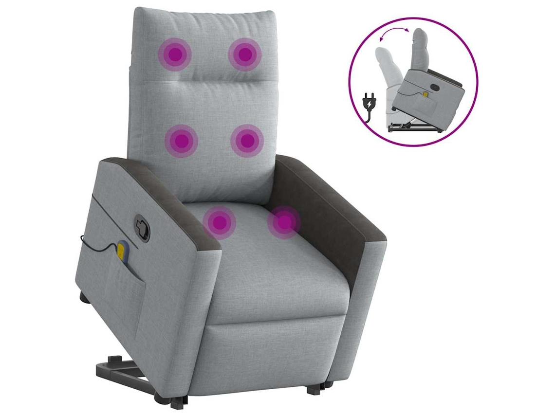 Vidaxl Poltrona Reclinável Massagens Tecido Cinzento-claro