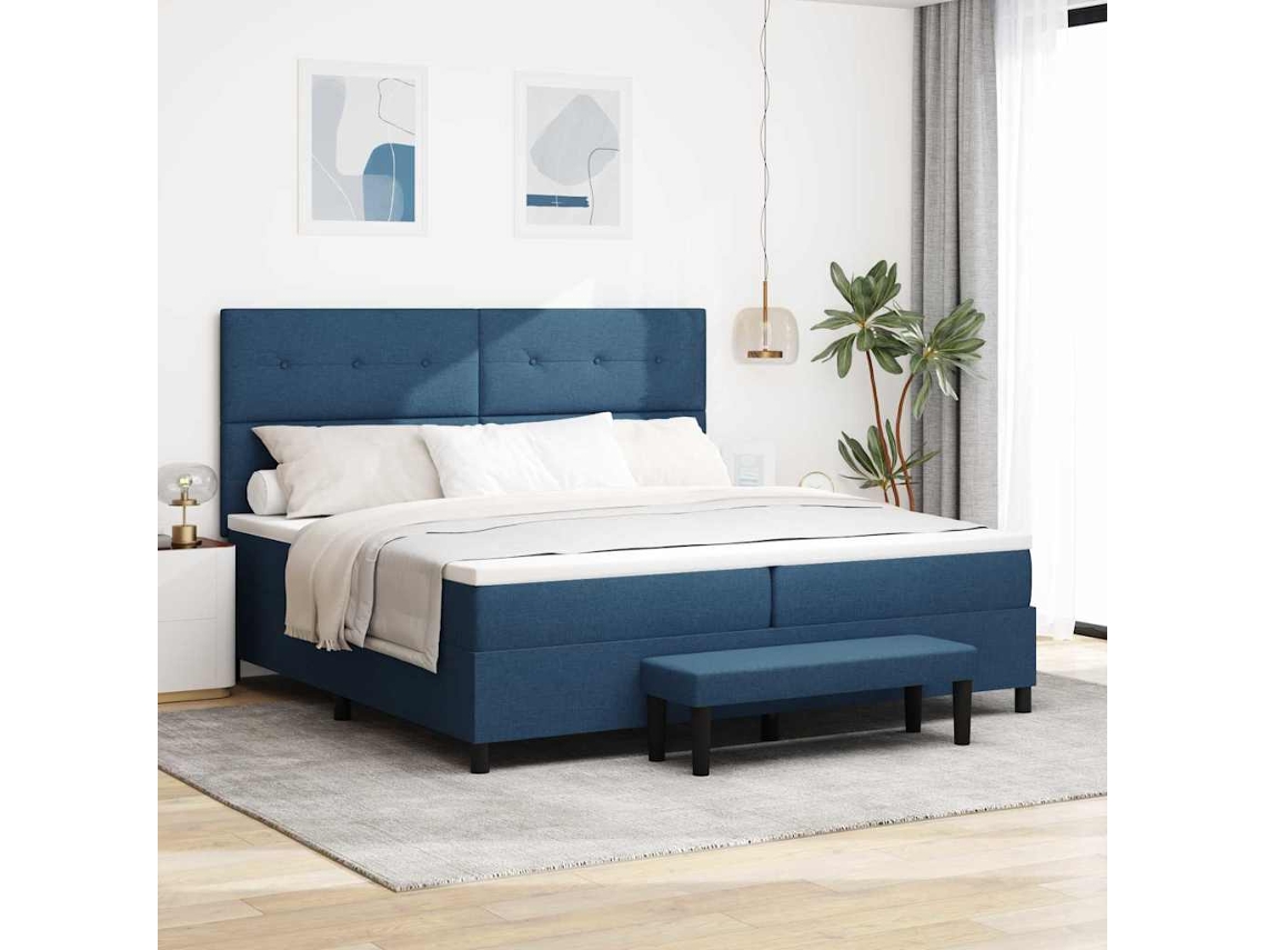 Vidaxl Cama Box Com Cabeceira Azul 200 X 200 Cm Tecido