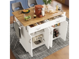 Ilha De Cozinha Moderna, 106 X 50 X 90.5 Cm, Com Gavetas E Tampo De Mdf Imitando Madeira, Branco Haochrymec