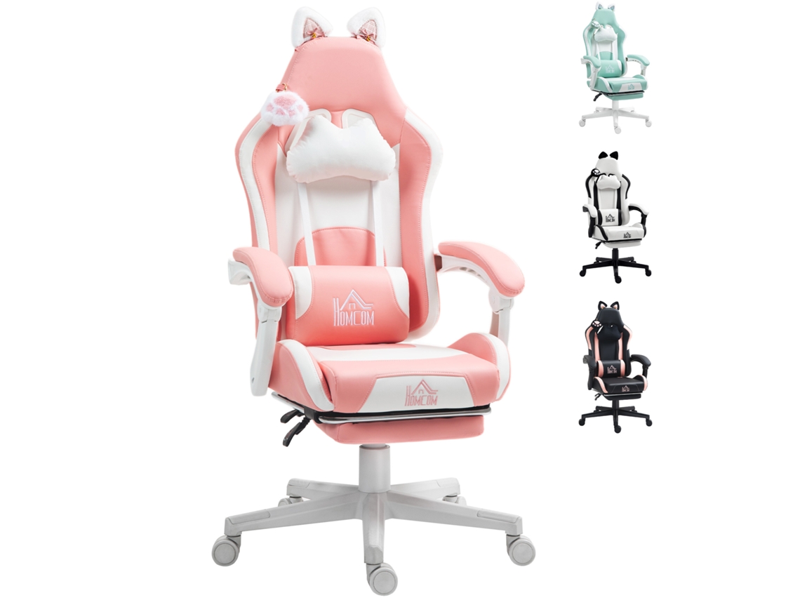 Cadeira Gamer Reclinável com Altura Ajustável, Apoio para os Pés Retrátil, Suporte Lombar e Encosto de Cabeça Removível Rosa ZENCORE SERVICES