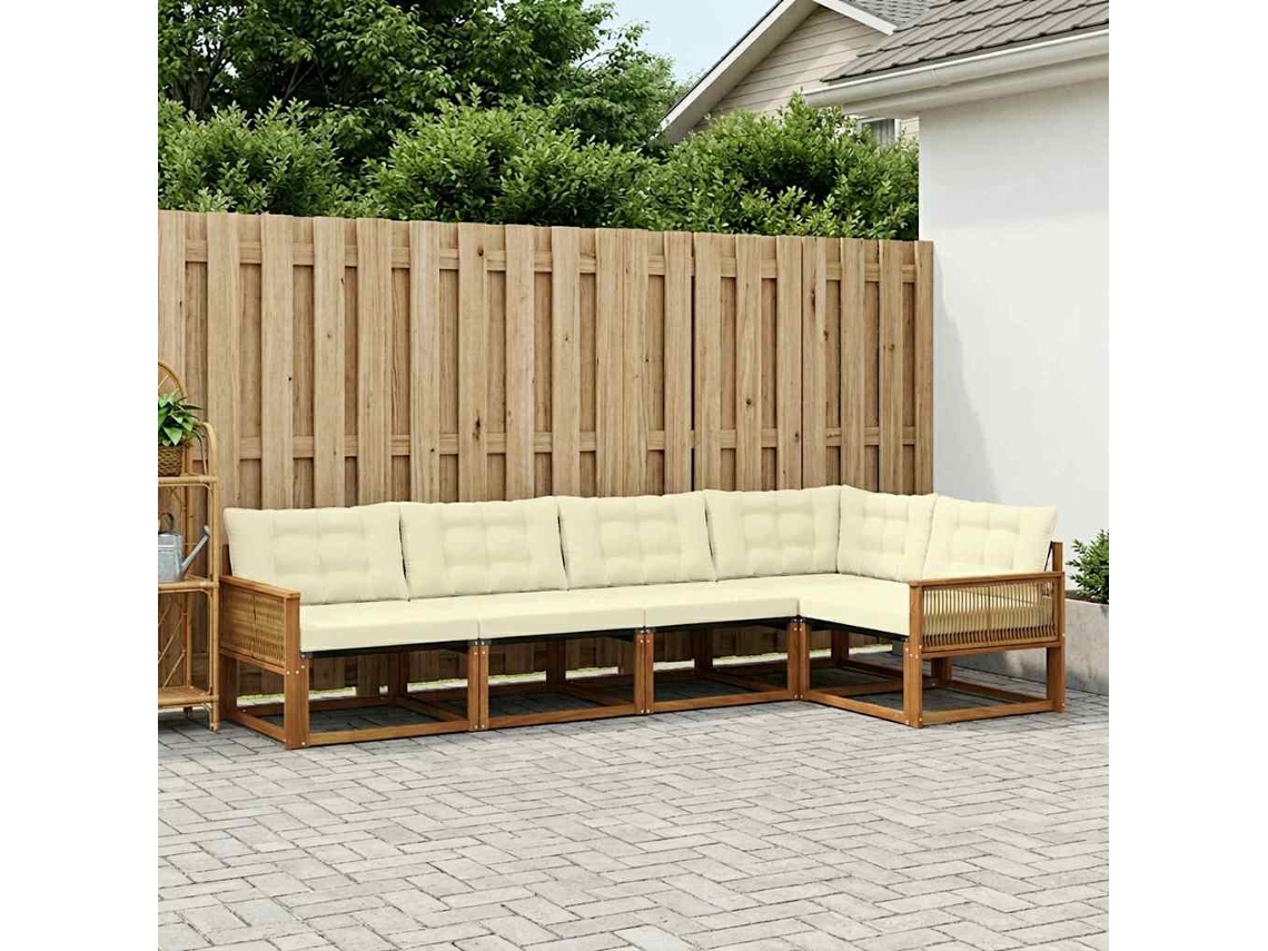 Vidaxl Conjunto De Sofás Para Exterior 5 Unid. Natural E Creme