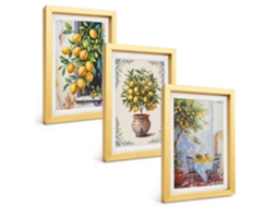 Galeria De Pinturas Muraislimoeiros, Frutas E Sol Moldura Dourada Fotos Para O Escritório Espelharte (3 Peças 20x30 Cm)