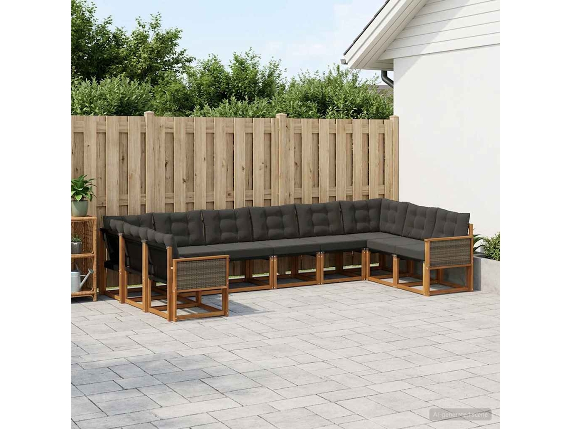 Vidaxl Conjunto De Sofás Para Exterior 10 Unid. Natural E Preto