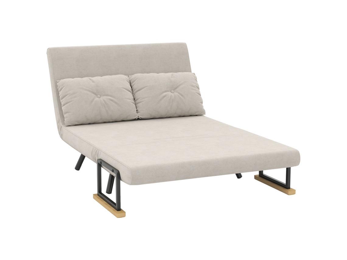Sofá-cama De 2 Lugares Com Encosto Ajustável Em 5 Posições E 2 Almofadas Estofadas – Acabamento Em Efeito Veludo – Bege