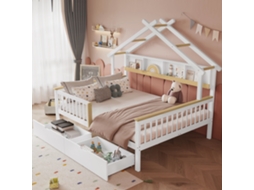 Cama Infantil Branca/natural 140x200cm, Telhado, 2 Gavetas, Proteção.-op