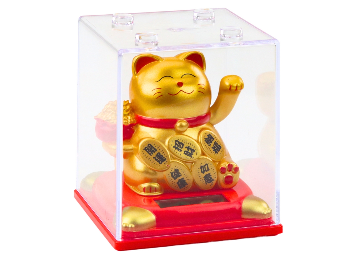 Gato Da Sorte Chinês Em Vitrina, Estatueta Solar, Ornamento