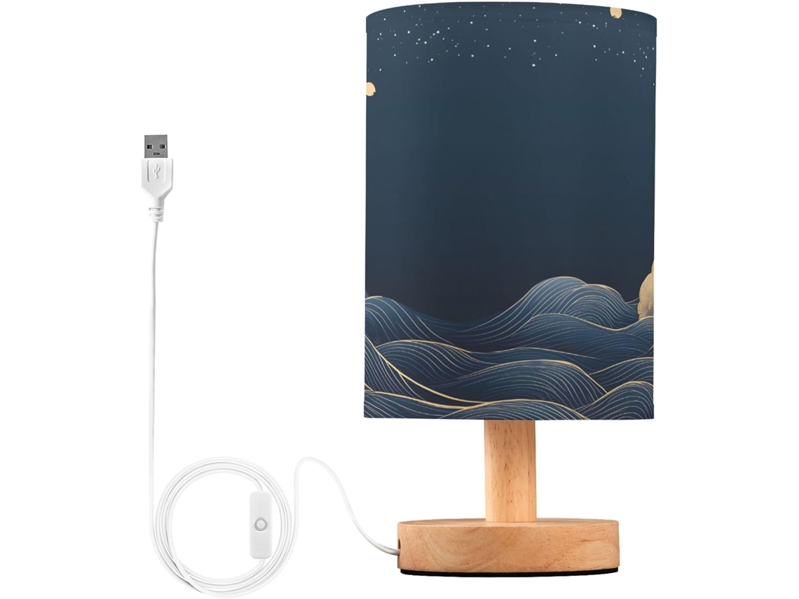 Abajur De Cabeceira Com Design Ondas Japonesas, Porta Usb, Sem Necessidade De Lâmpada, Luz Led Quente Para Quarto, Sala