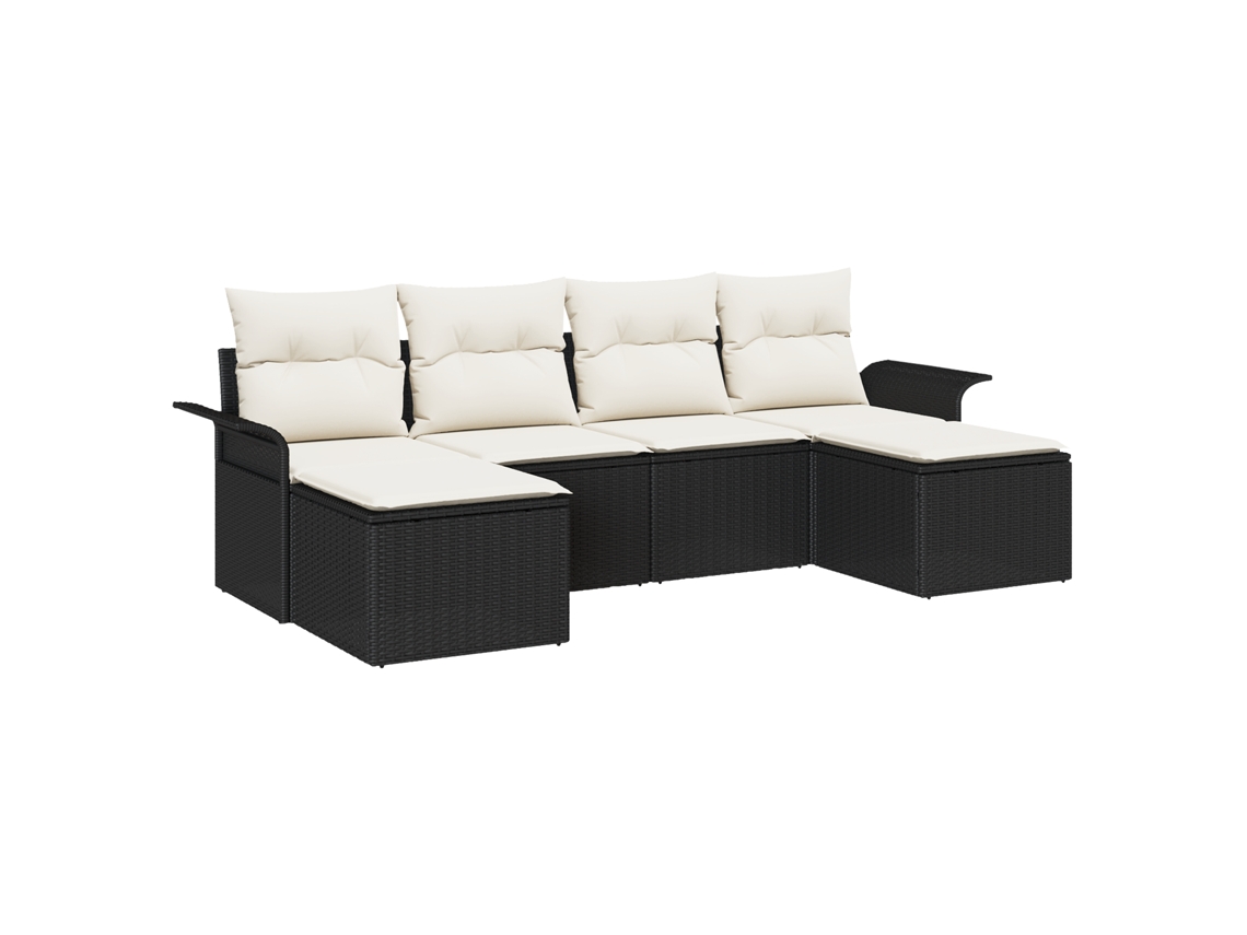 Conjunto 6 Conjunto De Sofá De Jardim Vidaxl Preto Vime Pe (251 X 117 X 85 Cm)