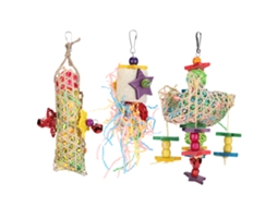 Conjunto de 3 brinquedos de vime e papel AQUAFORGE para gaiola, para morder e mastigar