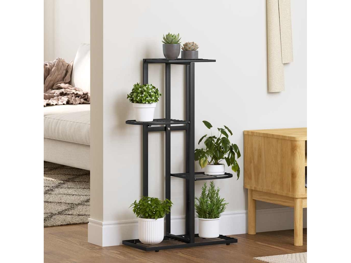 Vidaxl Suporte De Vasos C/ 4 Prateleiras 43x22x76 Cm Metal Preto