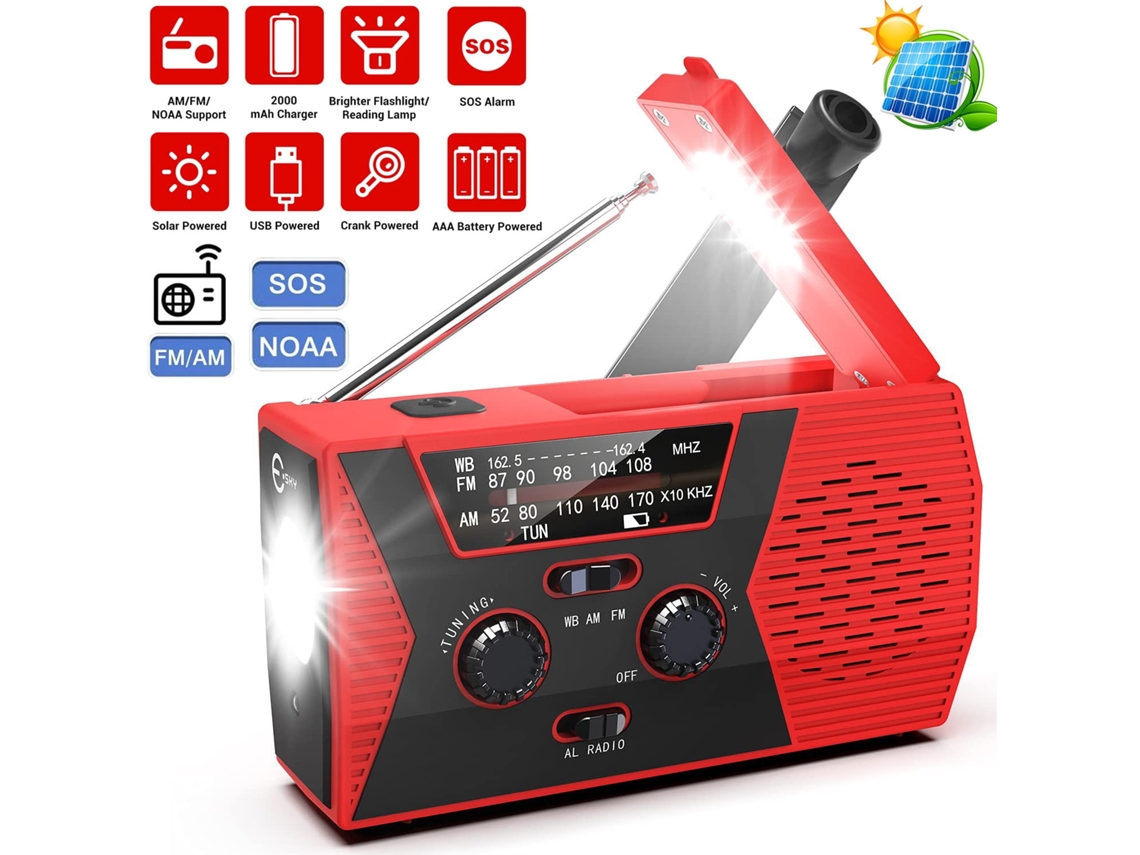 Rádio Meteorológico de Emergência Anpro 2000mah com Manivela Solar, Lanterna Led e Função Sos AQUAFORGE