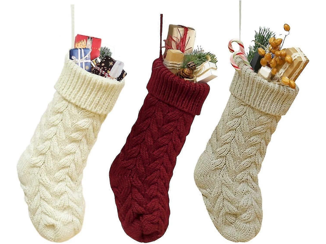 Pacote Com 3 Meias De Natal De Malha Clássicas De 18 Para Pendurar Decorações De Natal Olysi Shop