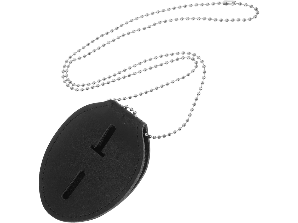 Porta Crachá Em Couro Pu Preto Com Design Oval Elegante E Corrente Multifuncional, Ideal Uso Profissional E Eventos