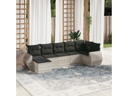 Vidaxl 7 Pcs Conj. Sofás Jardim Com Almofadões Vime Pe Cinzento-claro