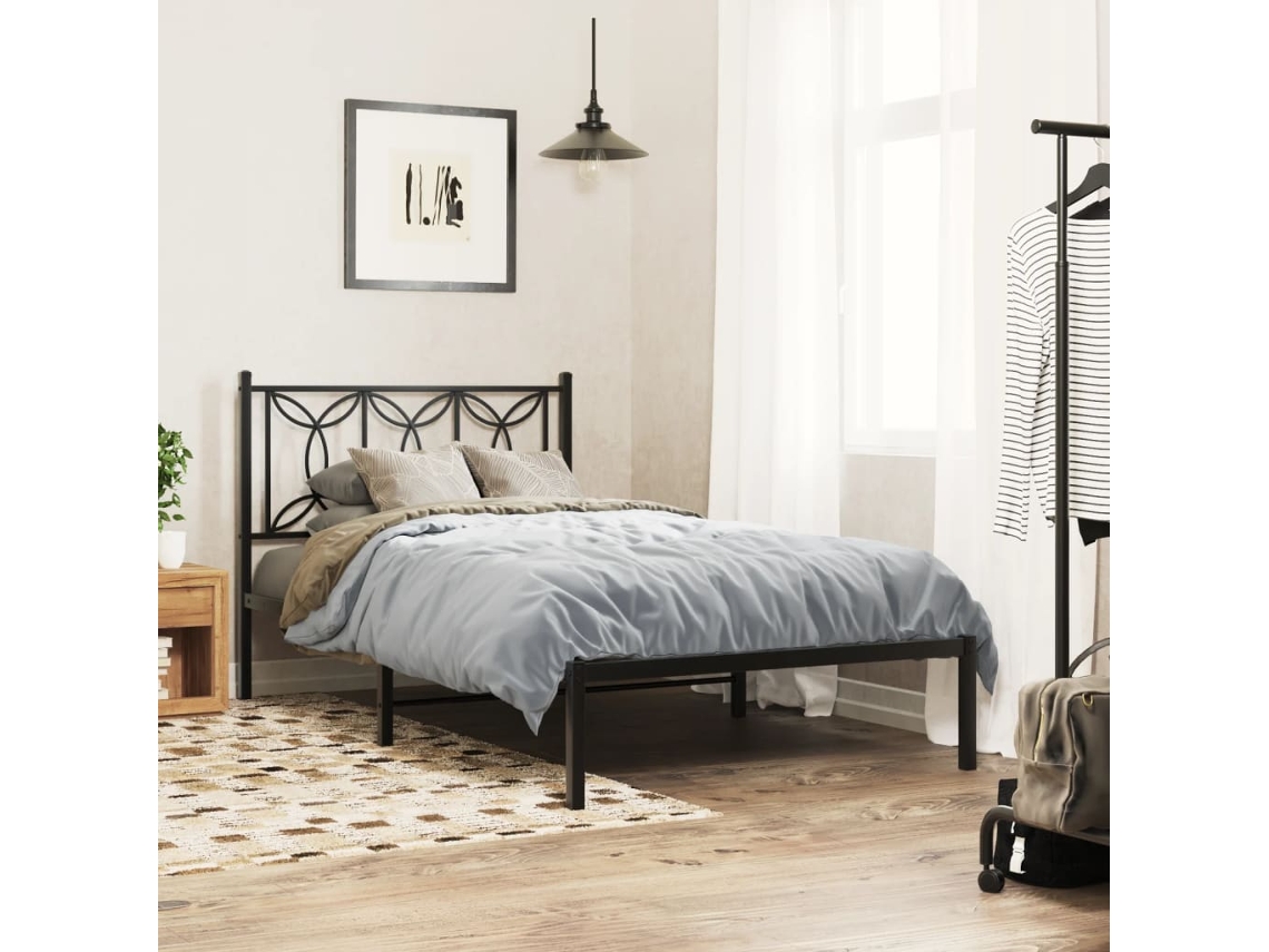 Estrutura De Cama Com Cabeceira 107x203 Cm Metal Preto