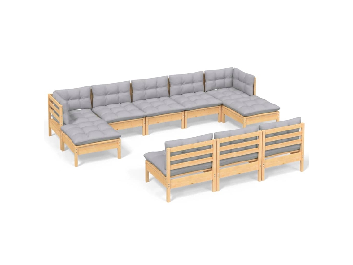 Conjunto de 10 Lounge de Jardim com Almofadões Cinzentos Pinho MAISON EXCLUSIVE