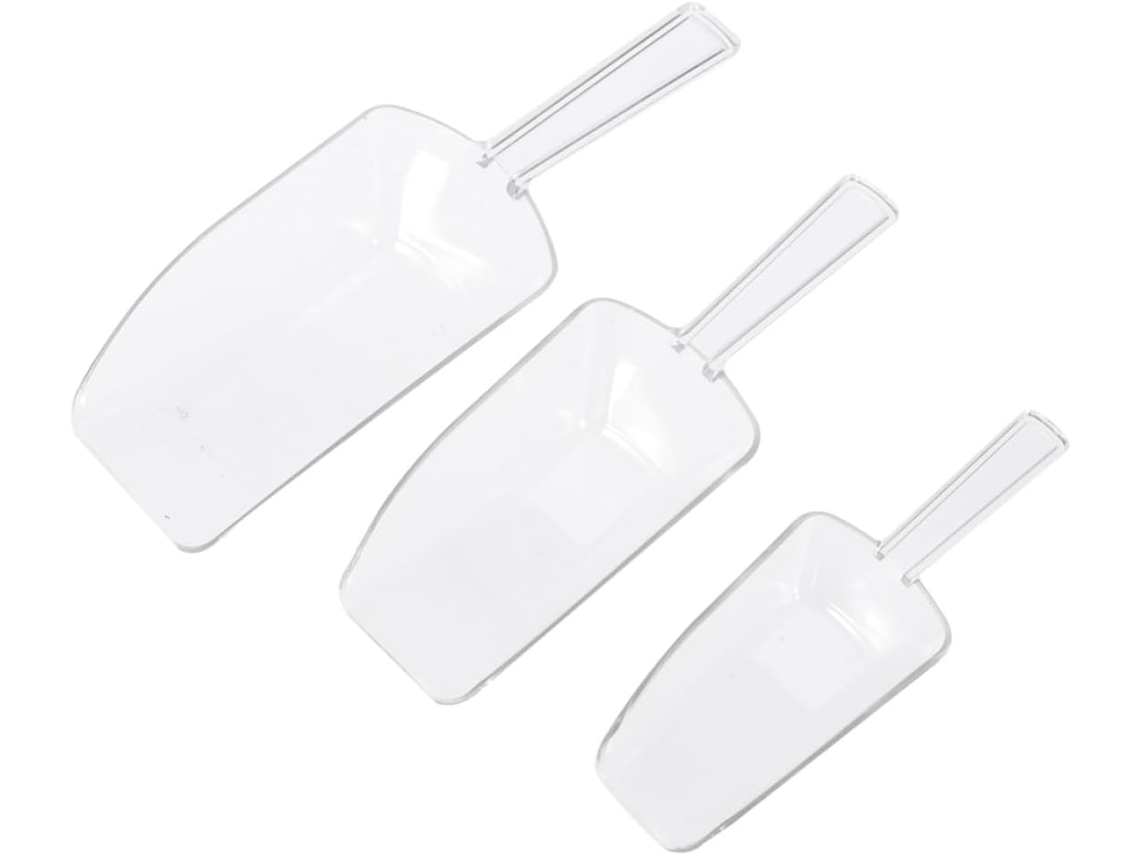 Conjunto De 3 Colheres Medidoras Plástico Transparente Gelo E Açúcar, Leves E Multiuso, Ideais Buffets E