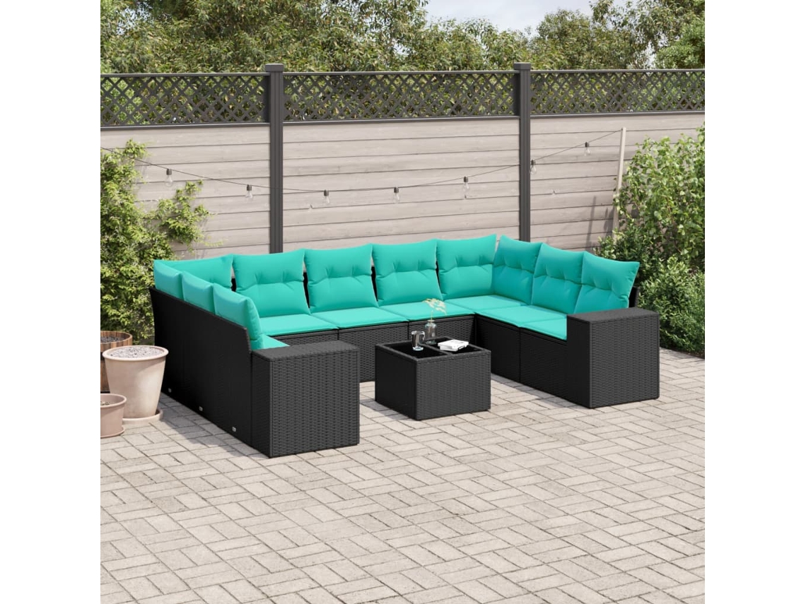 Vidaxl Conjunto De Sofá De Jardim Com 10 Peças E Almofadas Em Rattan Sintético Preto