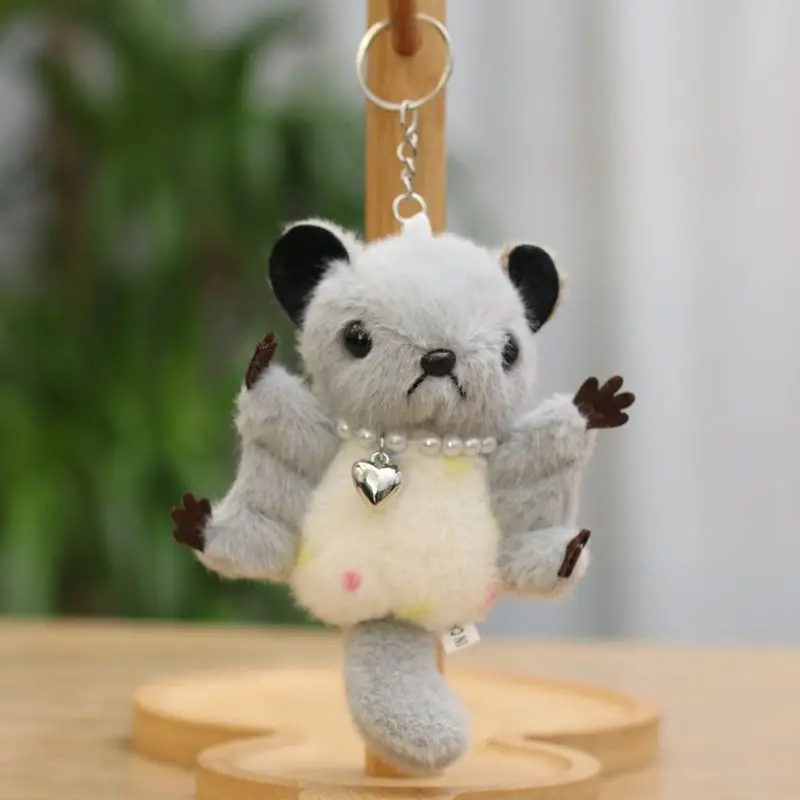 (cinza) Chaveiro De Pelúcia De Morcego Fofo Com Colar De Pérolas, Macio E Fofinho, Um Adorável Enfeite Para Bolsa.