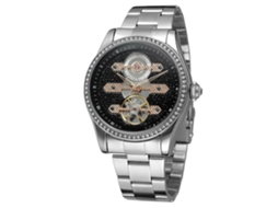Reloj Automático Mecánico Para Hombre Forsining Con Piedras Strass Negro Oro Rosa