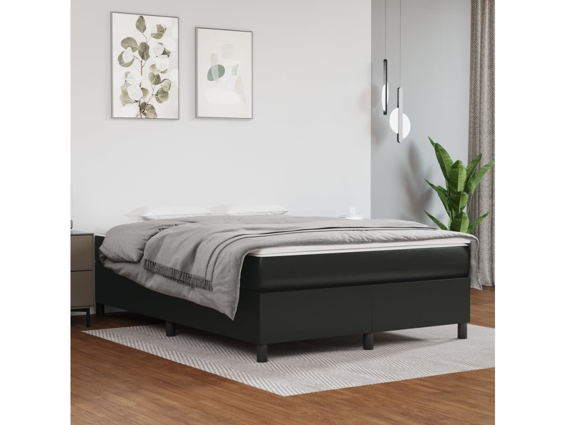 Cama Com Molas/colchão 140x200 Cm Couro Artificial Preto