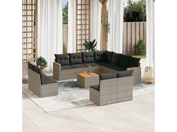 Conjunto de Sofás 12 Peças Jardim C/ Almofadões Vime Pe Cinzento Dkd Home Decor