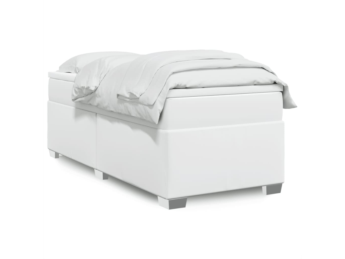 Vidaxl Cama Com Molas/colchão 90x200 Cm Couro Artificial Branco