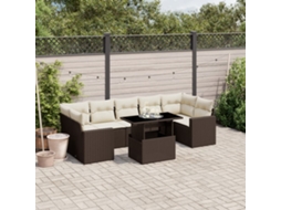 Pcs Conjunto Sofás De Jardim C/ Almofadões Vime Pe Castanho Dkd Home Decor