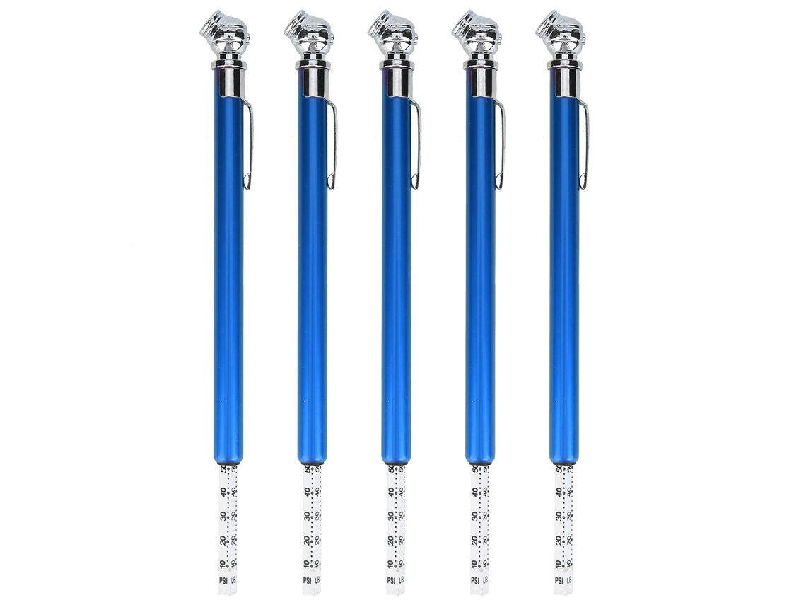 5 Peças Medidor De Pressão De Pneus Em Forma De Caneta 10-100 Psi Para Carro Moto Azul