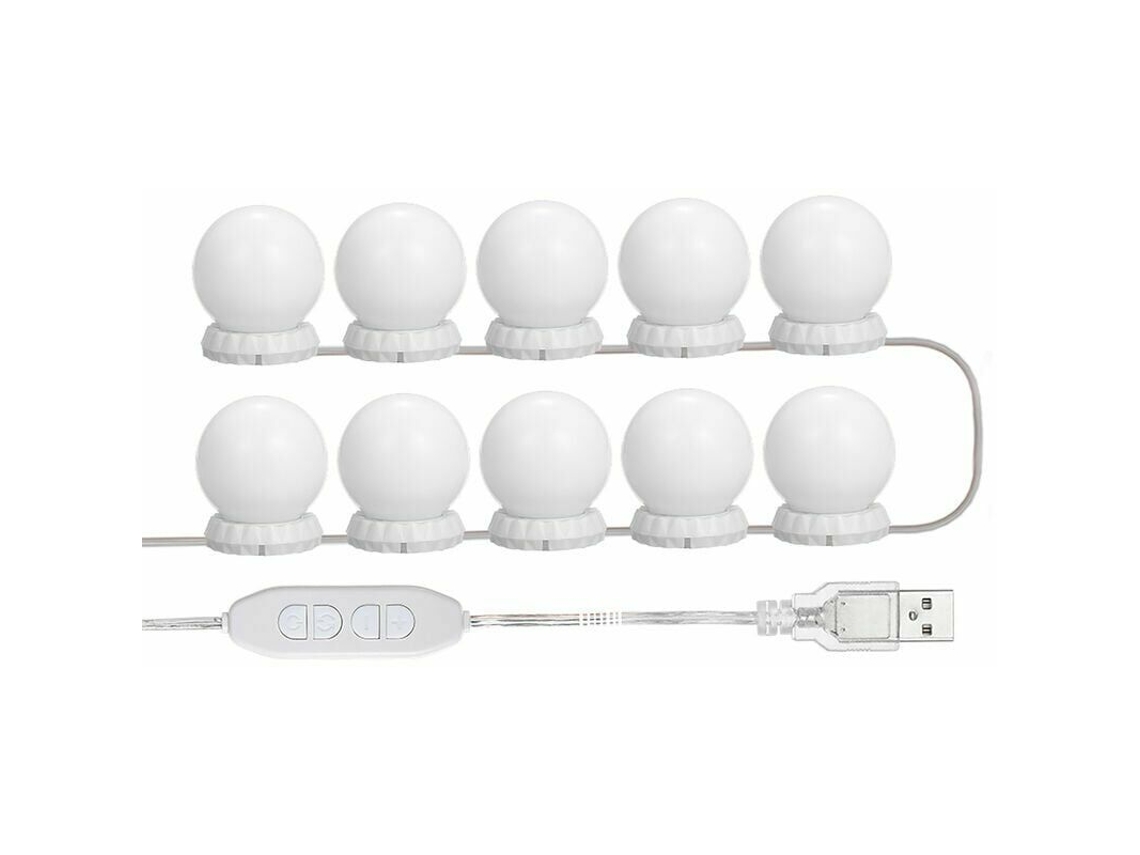 Kit 10 Lâmpadas Led Para Espelho Com Usb E 3 Modos