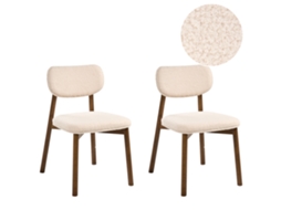 Conjunto De 2 Cadeiras De Refeição Com Assento E Encosto Felpudo Beliani Mills De Bouclé Castanho/creme Claro 50x58x80