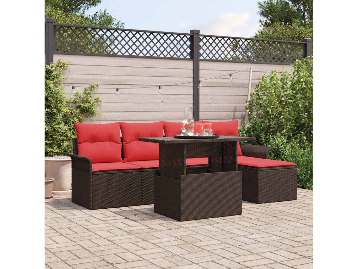 Vidaxl Conjunto De Sofá De Jardim 6 Unid. Castanho Vime Pe