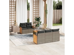 Vidaxl 6 Pcs Conjunto Sofás De Jardim Com Almofadões Vime Cinzento