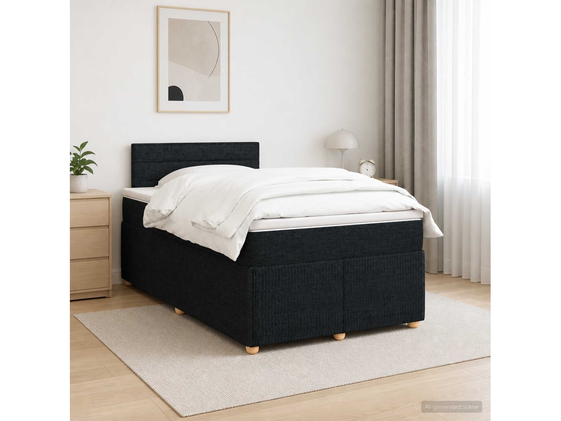 Vidaxl Cama Box Spring Com Colchão Preto 120 X 190 Cm Tecido
