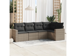 Vidaxl 5 Pcs Conjunto Sofás De Jardim C/ Almofadões Vime Pe Cinzento