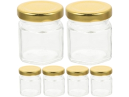 Frascos De Mel Vidro Hexagonal 6 Peças Com Tampa, 60ml, Para Armazenamento Compotas E Conservas Caseiras