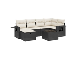 Conjunto 7 de sofás p/ jardim c/ almofadões VIDAXL vime PE preto