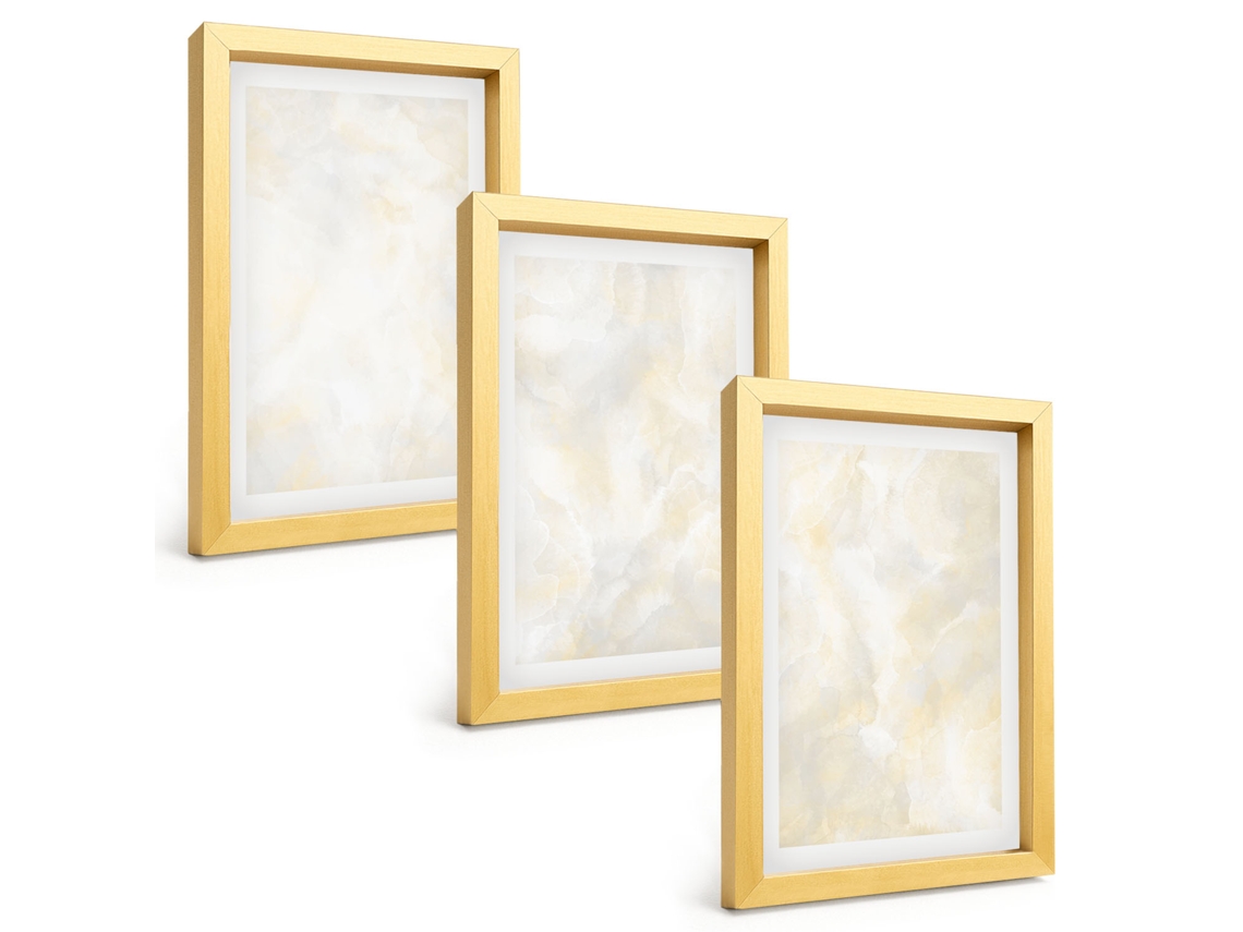 Quadros Decorativos Para Parededesign Com Texturas De Tinta Vibrantes Moldura Dourada Quadros Para O Escritório Espelharte (3 Peças 20x30 Cm)