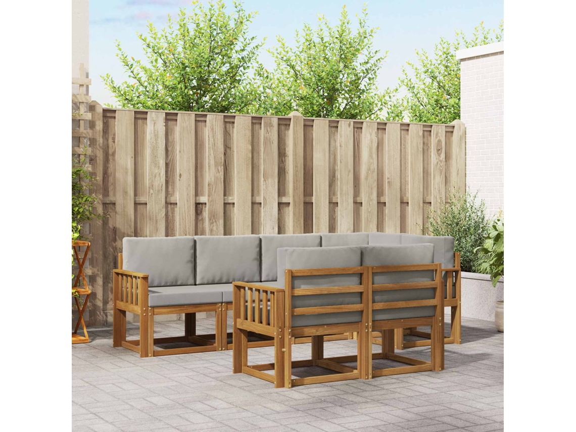 Vidaxl Conjunto De Sofás Para Exterior 7 Unid. Cinza Natural E Claro