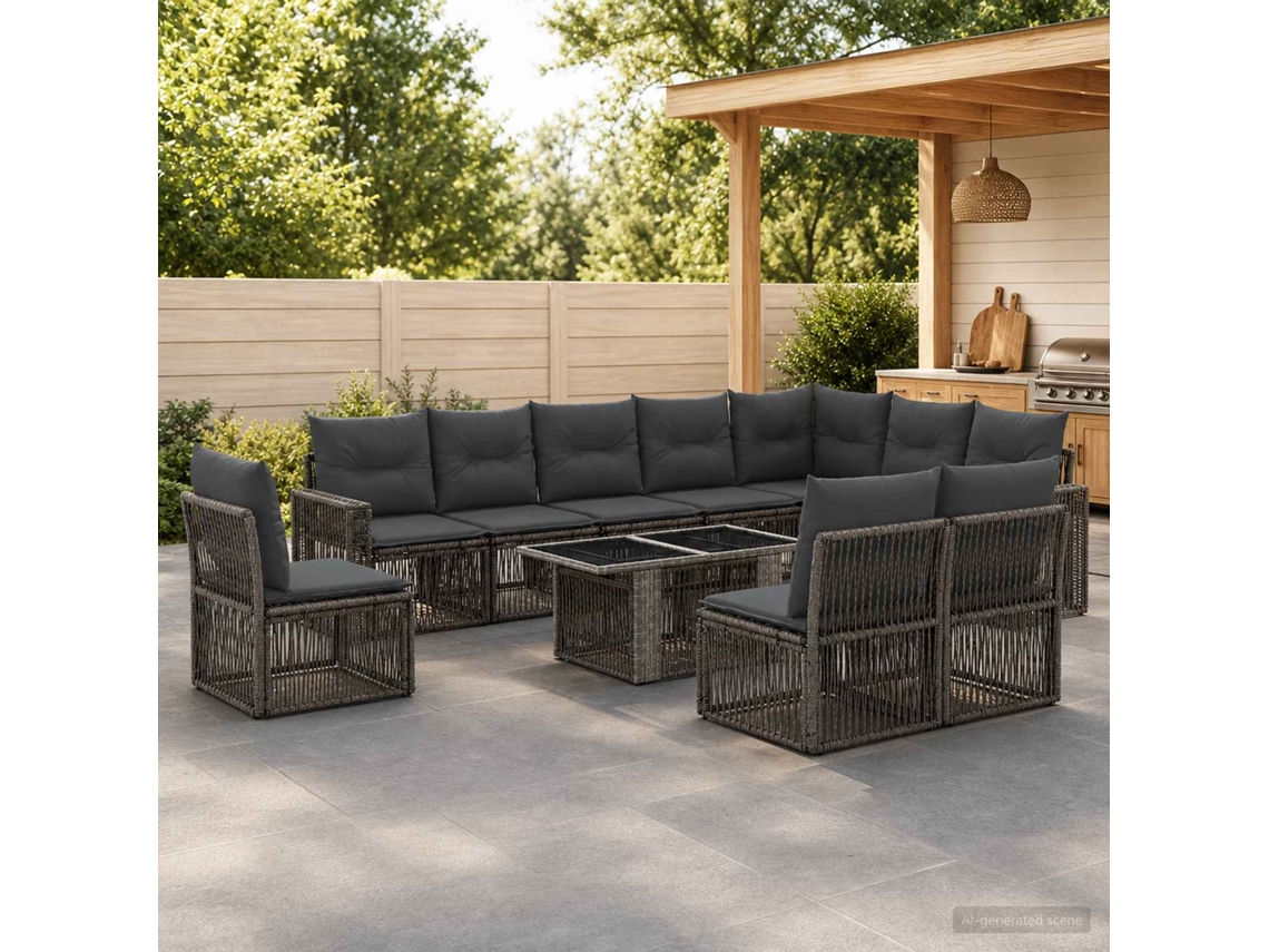Vidaxl Conjunto De Sofá De Jardim 11 Unid. Cinza E Cinza Escuro