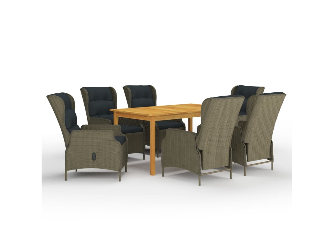 Vidaxl 7 Pcs Conjunto De Jantar Para Jardim Castanho