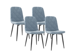Conjunto 4 Cadeiras Jantar Veludo Pés Aço Sala Estar Azul Claro