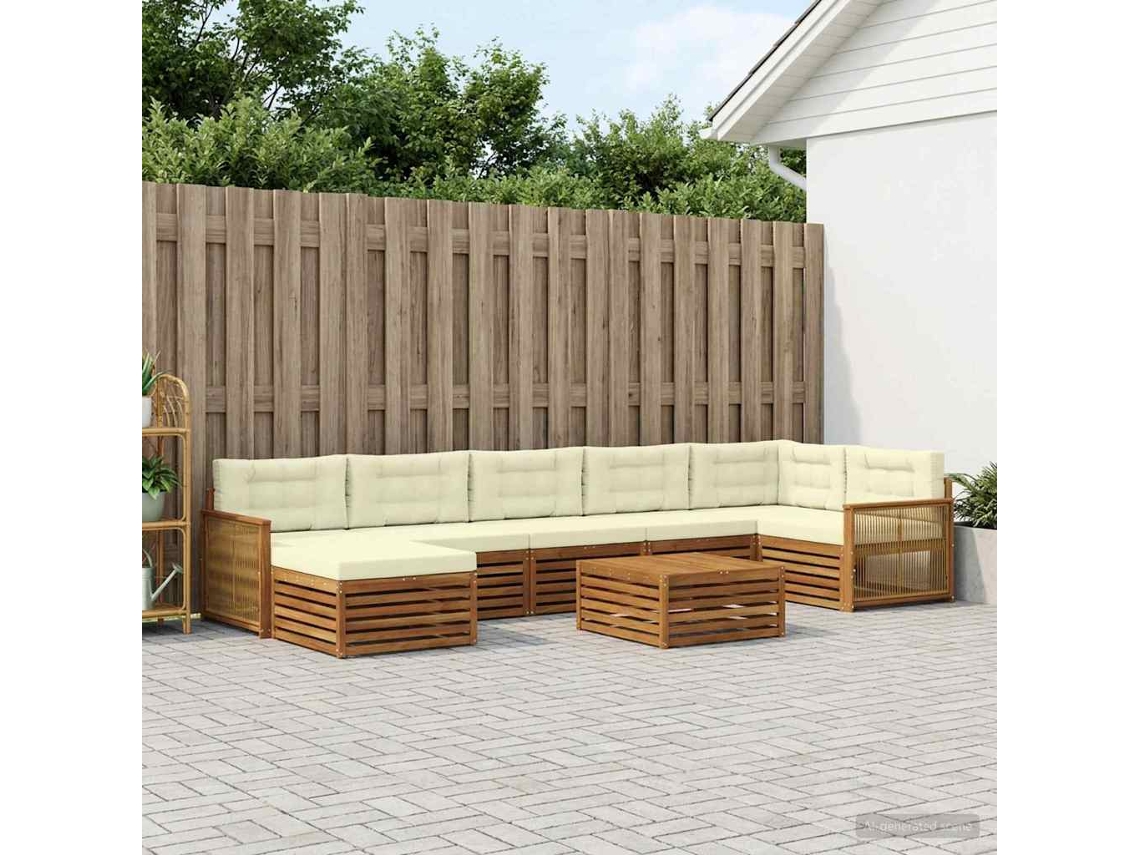 Vidaxl Conjunto De Sofás Para Exterior 8 Unid. Natural E Creme
