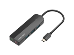 Vention 5 em 1 USB C para 3 USB 3.0/Micro B Adaptador de som estéreo externo 0,15 m Preto ABS Tipo C