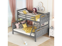 Cama De Duas Camadas Conversível Madeira 90(140)x200cm Cinza Com Escada Guarda-corpo