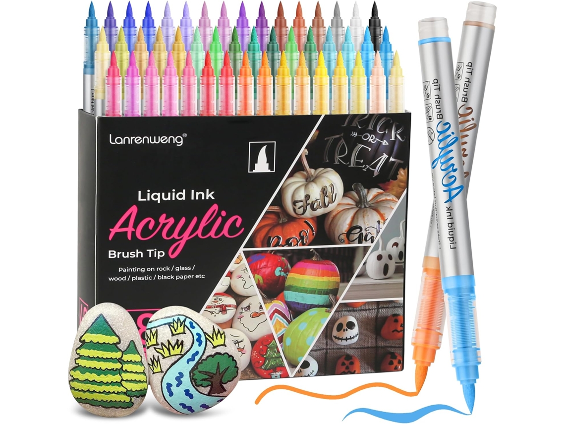 Conjunto de 48 Marcadores Acrílica com Ponta de Pincel, Canetas Premium para Pintura e Tecido, Secagem Rápida AQUAFORGE