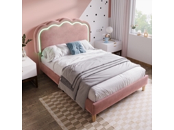 Cama Solteiro Rosa 90x190cm Estofada, Led, Veludo.-op