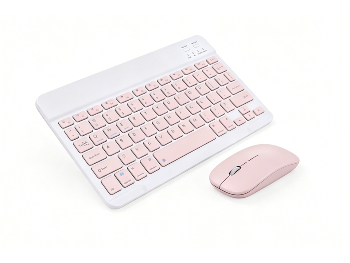 Kit Teclado Bluetooth recarregável 10 polegadas rosa + Mouse duplo modo rosa para iPad, celular e tablet YANYXR