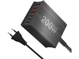 Adaptador de Carregador de Mesa Compacto Gan de 200 W com 6 Portas SFUSHOS